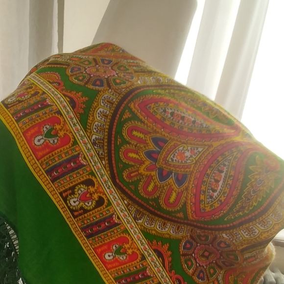 Retro Scarf Green Fringe Perfect Tied Tube Top - Picture 8 of 12